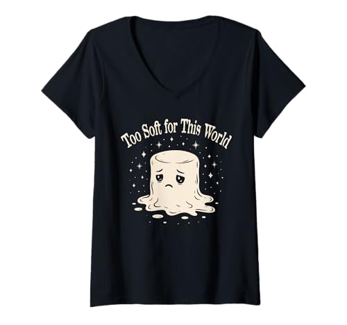 Damen Marshmallow Motiv Too Soft for This World mit Sternen T-Shirt mit V-Ausschnitt Damen Marshmallow Motiv Too Soft for This World mit Sternen T-Shirt mit V-Ausschnitt von Marshmallow Moments by Christine-Krahl