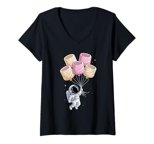 Damen Astronaut Schwebend Marshmallows Marshmallow T-Shirt mit V-Ausschnitt Damen Astronaut Schwebend Marshmallows Marshmallow T-Shirt mit V-Ausschnitt von Marshmallows Sweets Lover Gifts