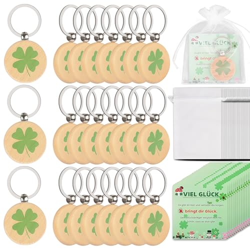 Marsred Glücksbringer Set, 24 Stück Kleeblatt Schlüsselanhänger mit Organzabeutel und Grußkarten, Geschenkset für Freunde und Kollegen Marsred Glücksbringer Set, 24 Stück Kleeblatt Schlüsselanhänger mit Organzabeutel und Grußkarten, Geschenkset für Freunde und Kollegen von Marsred