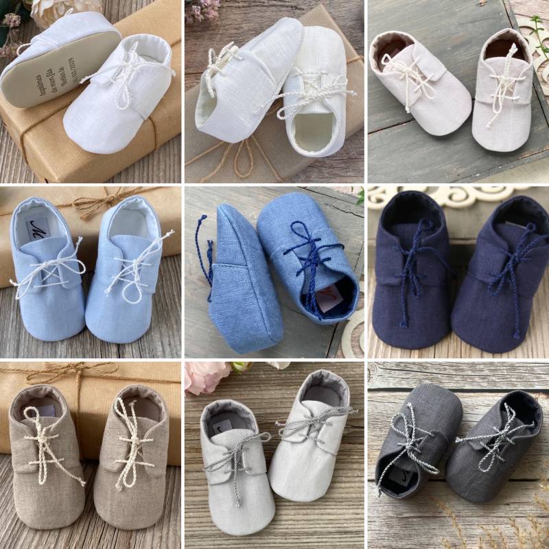 Leinen Junge Taufschuhe, Grau Weiße Baby Jungenschuhe, Hochzeit Ringträger Schuhe Booties Hausschuhe Taufschuhe von MartBabyAccessories