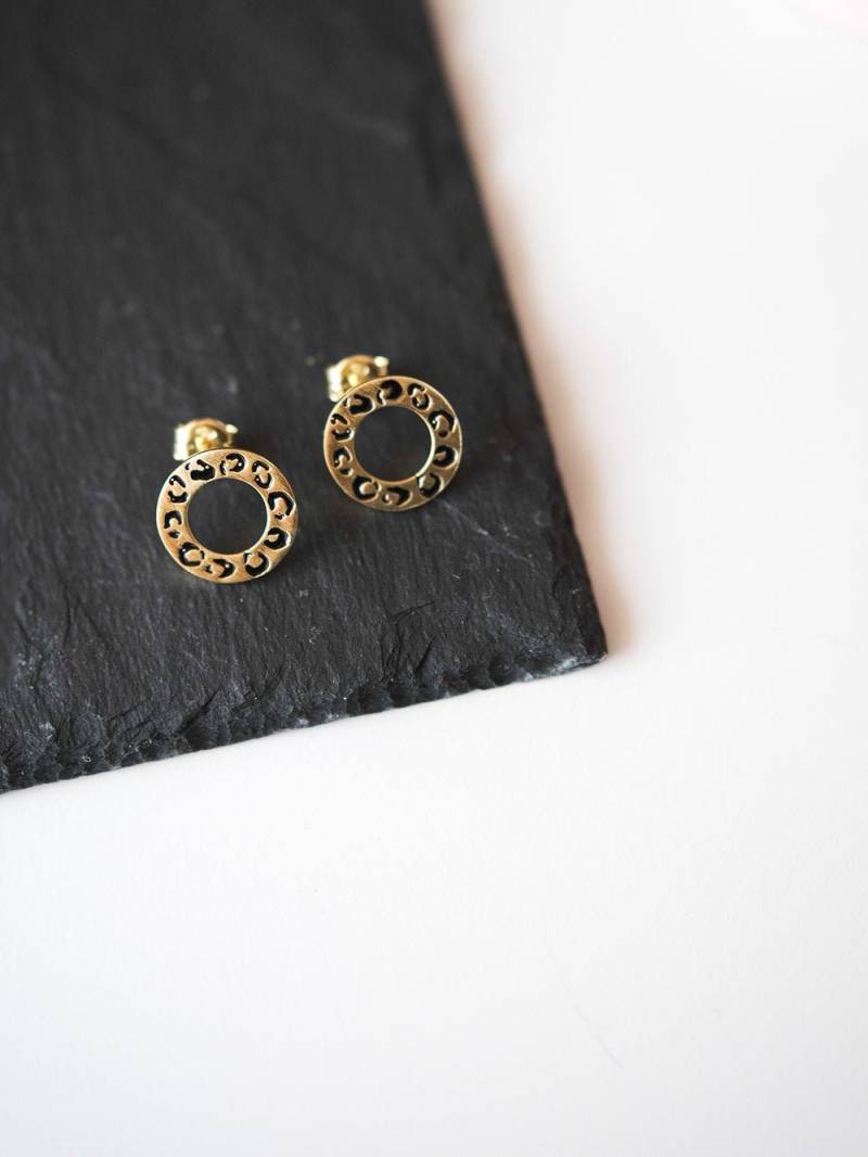 Leopard Kleine Kreis Ohrringe, Emailliertes 18K Vergoldetes Sterling Silber von MartelieJewelry