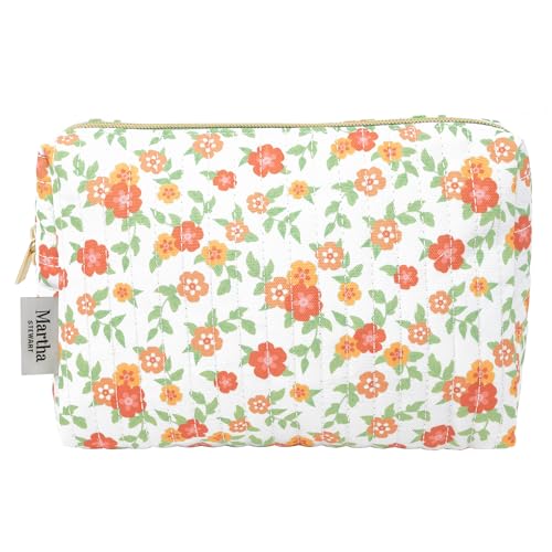 Martha Stewart Gesteppte Make-up-Tasche, kompakter Kosmetik-Organizer für Damen, kleine Reißverschlusstasche für Kosmetik oder Accessoires, strapazierfähige Baumwollmischung, 21,6 x 10,2 x 15,2 cm, von Martha Stewart