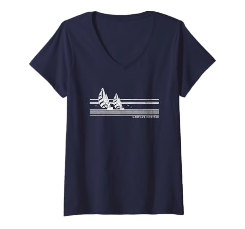 Damen Martha's Vineyard MA Vintage Segelboot 70er Jahre T-Shirt mit V-Ausschnitt Damen Martha's Vineyard MA Vintage Segelboot 70er Jahre T-Shirt mit V-Ausschnitt von Martha's Vineyard Massachusetts Sailing T-Shirts &