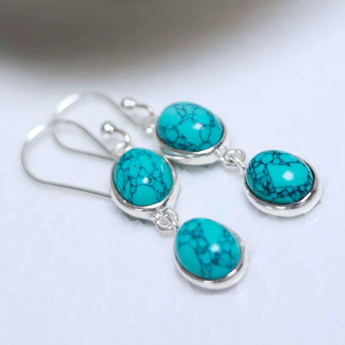 sterling Silber Doppel Türkis Dangly Oval Ohrringe von MarthaJacksonSilver