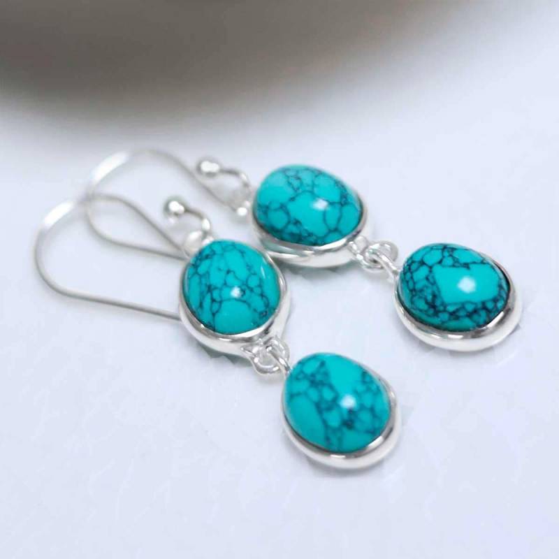 sterling Silber Doppel Türkis Dangly Oval Ohrringe von MarthaJacksonSilver