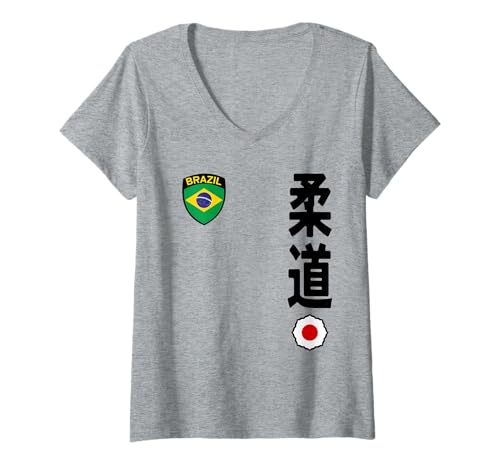 Damen Team Judo Brazil Flag Kanji Japanese Martial Arts T-Shirt mit V-Ausschnitt Damen Team Judo Brazil Flag Kanji Japanese Martial Arts T-Shirt mit V-Ausschnitt von Martial Artists Team