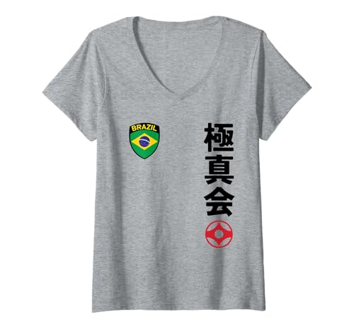 Damen Team Karate Kyokushinkai Brazil Kanji Japanese Martial Arts T-Shirt mit V-Ausschnitt Damen Team Karate Kyokushinkai Brazil Kanji Japanese Martial Arts T-Shirt mit V-Ausschnitt von Martial Artists Team