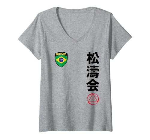 Damen Team Karate Shotokai Brazil Flag Kanji Japanese Martial Arts T-Shirt mit V-Ausschnitt Damen Team Karate Shotokai Brazil Flag Kanji Japanese Martial Arts T-Shirt mit V-Ausschnitt von Martial Artists Team