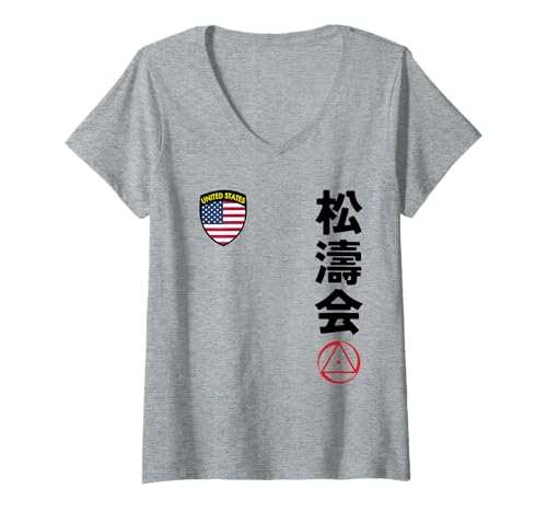 Damen Team Karate Shotokai USA Flag Kanji Japanese Martial Arts T-Shirt mit V-Ausschnitt von Martial Artists Team