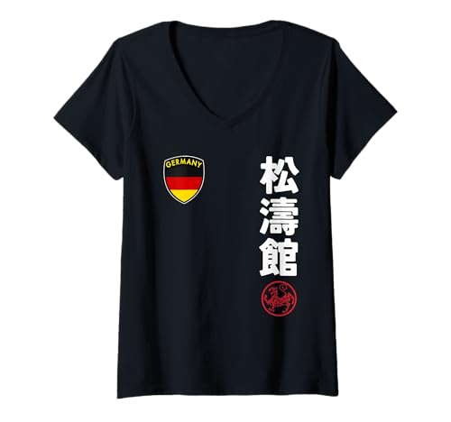 Damen Team Karate Shotokan German Flag Kanji Japanese Martial Arts T-Shirt mit V-Ausschnitt von Martial Artists Team
