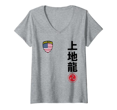 Damen Team Karate Uechi Ryu USA Flag Kanji Japanese Martial Arts T-Shirt mit V-Ausschnitt von Martial Artists Team