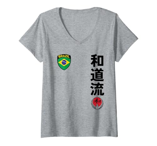 Damen Team Karate Wado Ryu Brazil Flag Kanji Japanese Martial Arts T-Shirt mit V-Ausschnitt Damen Team Karate Wado Ryu Brazil Flag Kanji Japanese Martial Arts T-Shirt mit V-Ausschnitt von Martial Artists Team