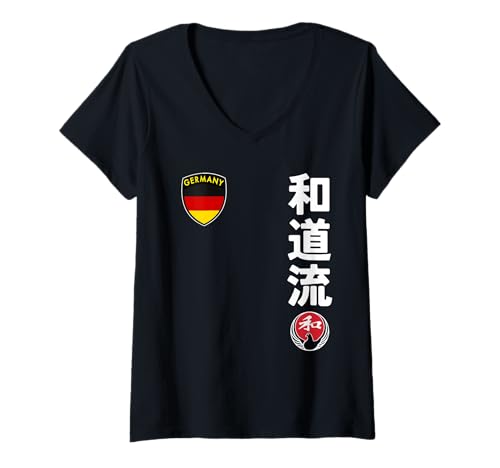 Damen Team Karate Wado Ryu German Flag Kanji Japanese Martial Arts T-Shirt mit V-Ausschnitt Damen Team Karate Wado Ryu German Flag Kanji Japanese Martial Arts T-Shirt mit V-Ausschnitt von Martial Artists Team