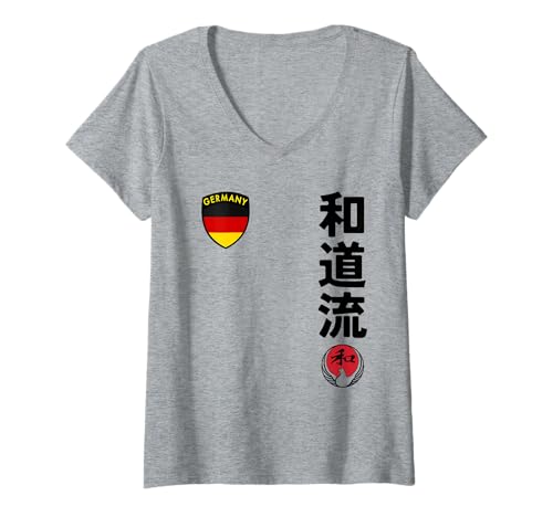 Damen Team Karate Wado Ryu German Flag Kanji Japanese Martial Arts T-Shirt mit V-Ausschnitt Damen Team Karate Wado Ryu German Flag Kanji Japanese Martial Arts T-Shirt mit V-Ausschnitt von Martial Artists Team