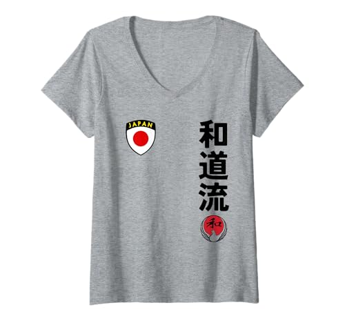Damen Team Karate Wado Ryu Japan Flag Kanji Japanese Martial Arts T-Shirt mit V-Ausschnitt Damen Team Karate Wado Ryu Japan Flag Kanji Japanese Martial Arts T-Shirt mit V-Ausschnitt von Martial Artists Team