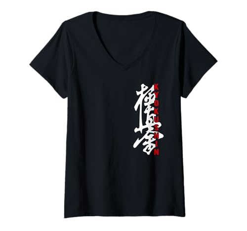 Damen Karate Kyokushin Kyokushinkai Kanji Logo Gym Kampfsport T-Shirt mit V-Ausschnitt Damen Karate Kyokushin Kyokushinkai Kanji Logo Gym Kampfsport T-Shirt mit V-Ausschnitt von Martial Arts Dojo Apparel