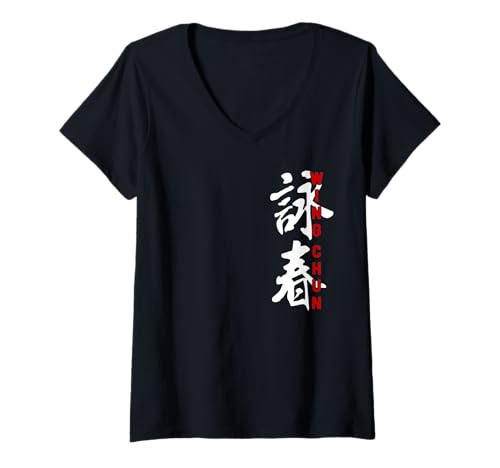 Damen Wing Chun Tsun Kanji Symbol Dojo Kampfkunst T-Shirt mit V-Ausschnitt Damen Wing Chun Tsun Kanji Symbol Dojo Kampfkunst T-Shirt mit V-Ausschnitt von Martial Arts Dojo Apparel
