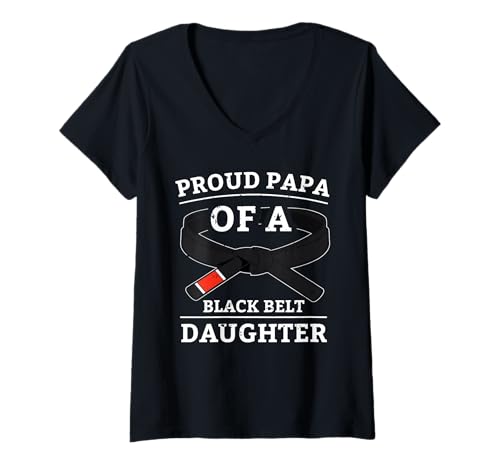Damen Jiu Jitsu Schwarzer Gürtel Tochter Papa Geschenk Jiujitsu Kampfkunst T-Shirt mit V-Ausschnitt von Martial Arts Jiu-Jitsu Blackbelt Daughter Dad Gift