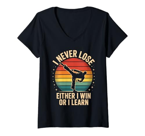 Damen Lustiger Spruch I Never Lose Either I Win or I Learn Women Men T-Shirt mit V-Ausschnitt von Martial Arts Motivation for Fighters Dad Students