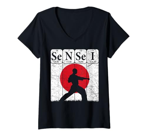 Damen Sensei Periodensystem Elemente Kampfsport Japanische Flagge T-Shirt mit V-Ausschnitt Damen Sensei Periodensystem Elemente Kampfsport Japanische Flagge T-Shirt mit V-Ausschnitt von Martial Arts Teacher Chemistry Elements Retro