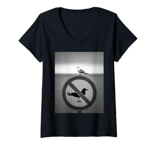 Damen Lustiger Möwen-Spruch Vogel ignoriert Keine Möwen Schild Humor T-Shirt mit V-Ausschnitt Damen Lustiger Möwen-Spruch Vogel ignoriert Keine Möwen Schild Humor T-Shirt mit V-Ausschnitt von Martial Ninja Fighter Japanese American African