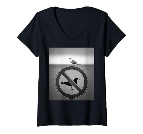 Damen Lustiger Möwen-Spruch Vogel ignoriert Keine Möwen Schild Humor T-Shirt mit V-Ausschnitt Damen Lustiger Möwen-Spruch Vogel ignoriert Keine Möwen Schild Humor T-Shirt mit V-Ausschnitt von Martial Ninja Fighter Japanese American African