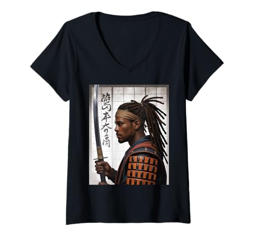 Damen Samurai-Krieger Spruch Katana Stärke Ehre Männer Frauen Japan T-Shirt mit V-Ausschnitt Damen Samurai-Krieger Spruch Katana Stärke Ehre Männer Frauen Japan T-Shirt mit V-Ausschnitt von Martial Ninja Fighter Japanese American African
