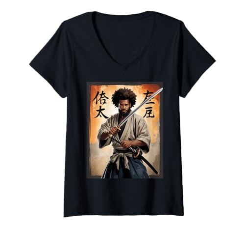 Damen Samurai-Krieger Spruch Katana Stärke Ehre Männer Frauen Japan T-Shirt mit V-Ausschnitt Damen Samurai-Krieger Spruch Katana Stärke Ehre Männer Frauen Japan T-Shirt mit V-Ausschnitt von Martial Ninja Fighter Japanese American African