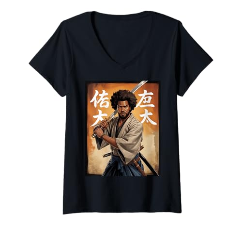 Damen Samurai-Krieger Spruch Katana Stärke Ehre Männer Frauen Japan T-Shirt mit V-Ausschnitt Damen Samurai-Krieger Spruch Katana Stärke Ehre Männer Frauen Japan T-Shirt mit V-Ausschnitt von Martial Ninja Fighter Japanese American African