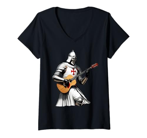 Damen Templar Knight Gitarrist T-Shirt mit V-Ausschnitt Damen Templar Knight Gitarrist T-Shirt mit V-Ausschnitt von MartialArtsShop