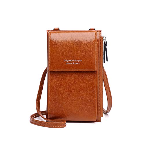 Martin Kench Damen Handy-Umhängetasche Shopper Handytasche Cross Body Kleine Geldbörse aus PU-Leder mit Kartenfächer Verstellbar Abnehmbar Schultergurt Passt Handy (Braun) von Martin Kench