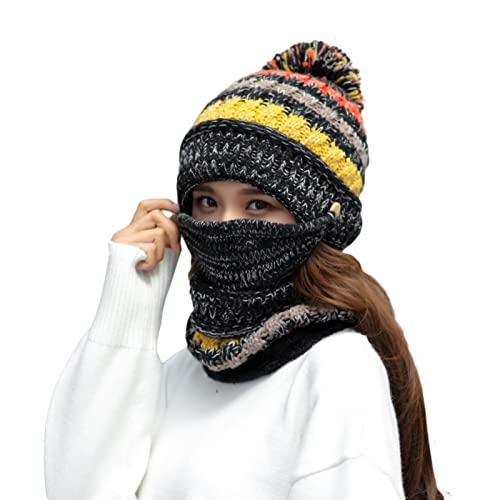 Martin Kench Mütze Schal Set mit Mundschutz 3 in 1 Wintermütze Winddicht Strickmütze Warme Weiche Beanie Mütze für Damen Halswärmer Outdoor Radfahren (Schwarz) von Martin Kench