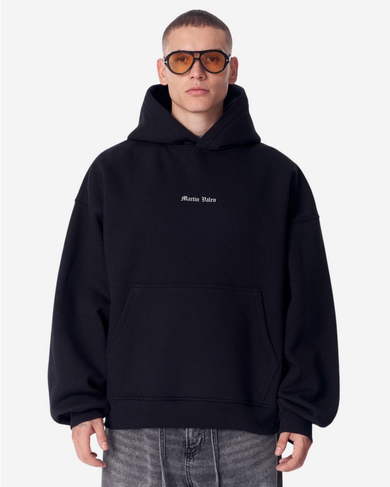 Martin Valen Kapuzenpullover Tiefe Gothic Schwarzer Kapuzenpullover mit Applikationsflicken - Groß von Martin Valen