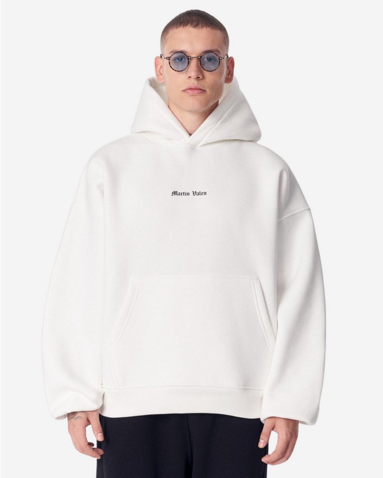 Martin Valen Kapuzenpullover Tiefe Gothic Schwarzer Kapuzenpullover mit Applikationsflicken - Groß von Martin Valen