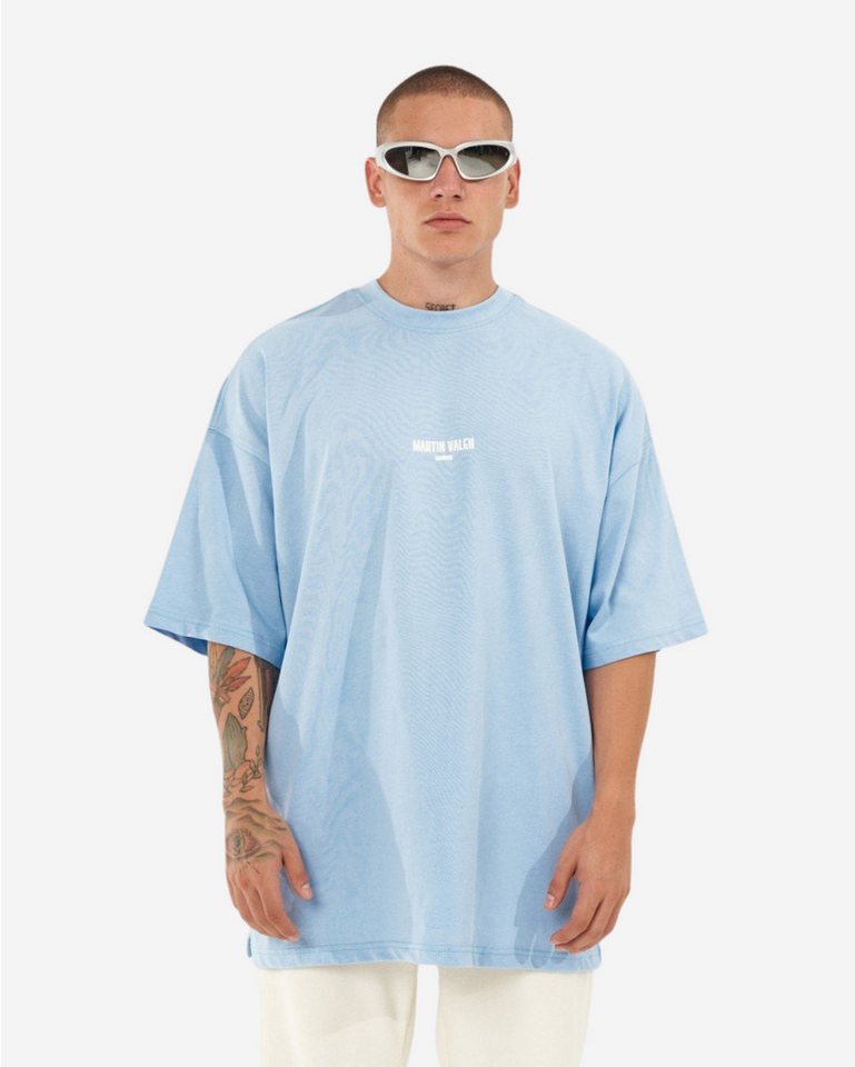 Martin Valen T-Shirt Blaues Designer-Print Oversize-T-Shirt von Martin Valen