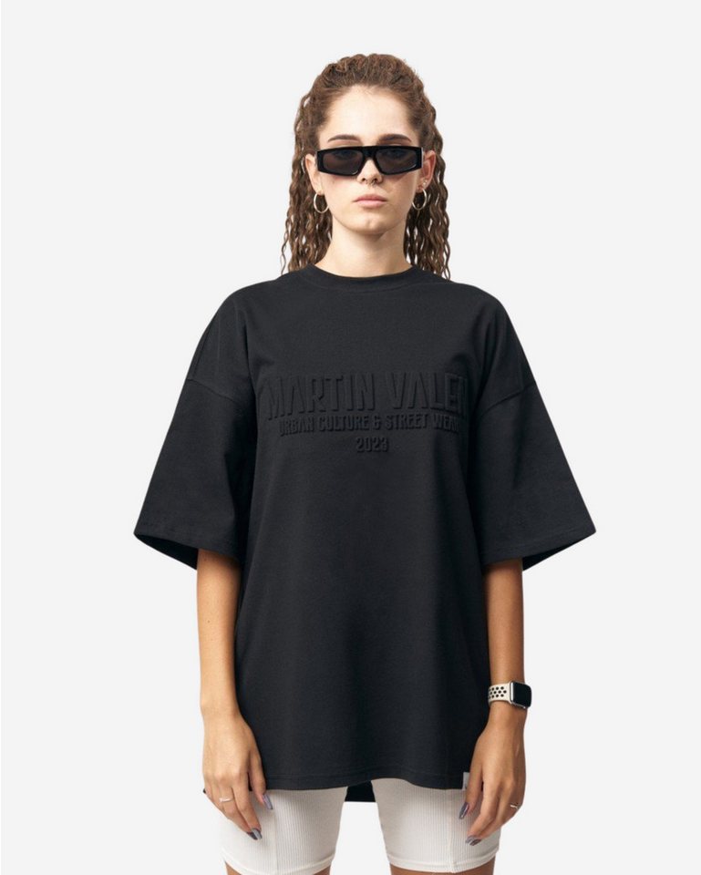 Martin Valen T-Shirt Martin Valen Groß Geprägtes Schwarzes Basic T-Shirt von Martin Valen