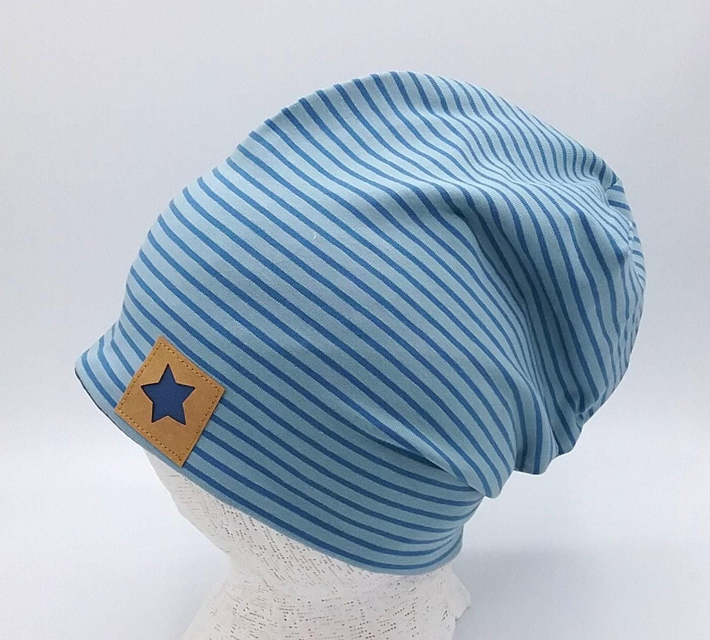 Beanie Mütze Jeansblau Gestreift Für Kinder, Männer, Frauen, Mit Stern Label, Babymütze, Hipster Beanie Mütze Jeansblau Gestreift Für Kinder, Männer, Frauen, Mit Stern Label, Babymütze, Hipster von MartinaBormann