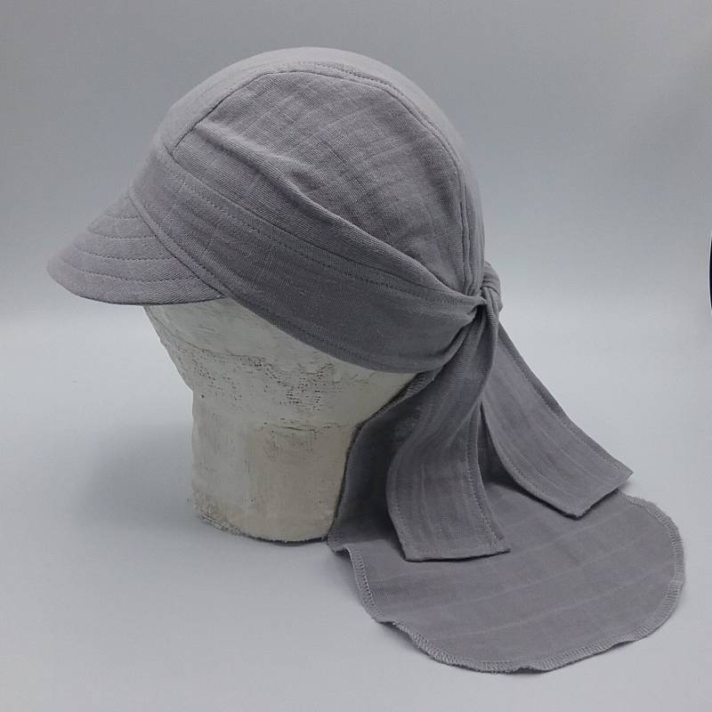 Musselin Bandana, Kopftuch, Kinder, Grau, Mit Schirm, Nackenschutz von MartinaBormann