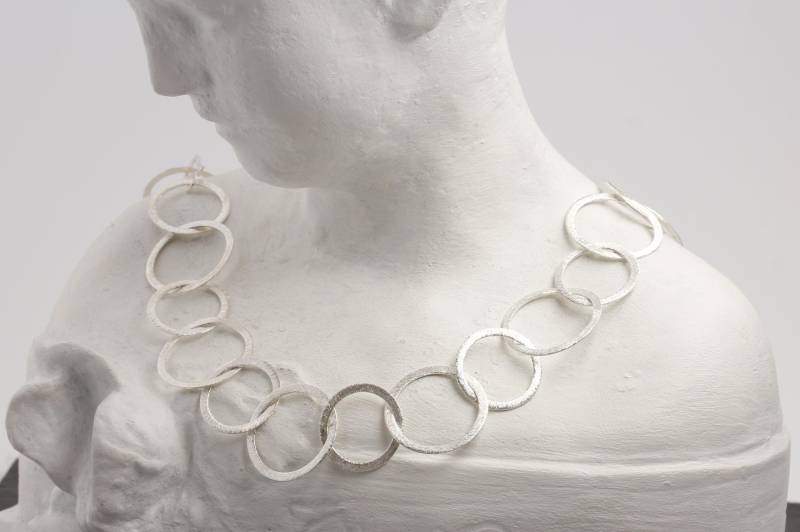 Gliederkette, 925 Silber, 60cm, Große Runde Kreise, Eismatt, Ösenkette von MartinaMerkleSchmuck