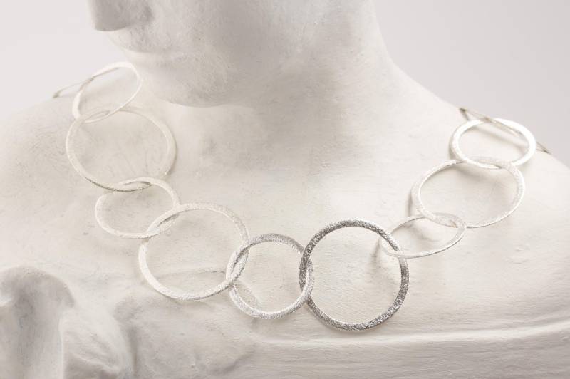 Gliederkette, 925 Silber, Ganz Große Runde Kreise, Eismatt, Ösenkette von MartinaMerkleSchmuck