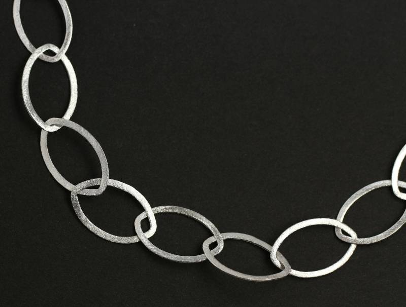 Gliederkette, 925 Silber, Große Navette, Eismatt, Ösenkette von MartinaMerkleSchmuck