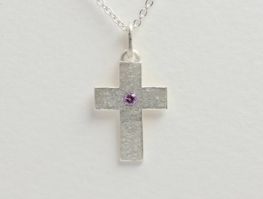 Kreuz, 925 Silber Mit Lila Amethyst von MartinaMerkleSchmuck