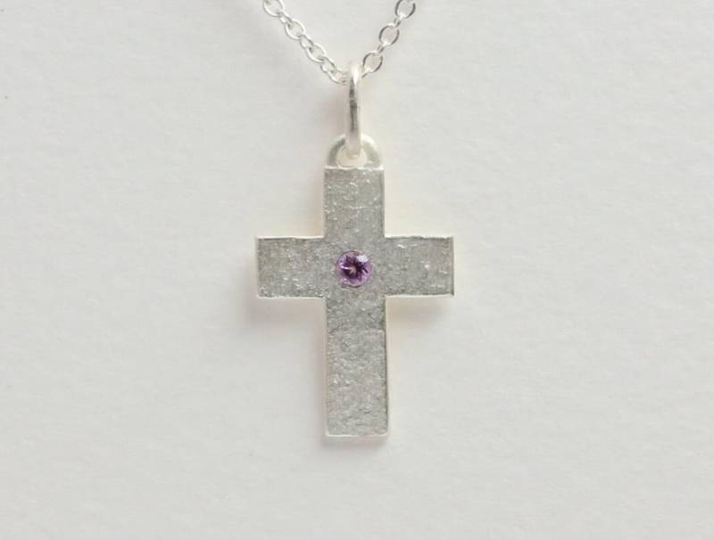 Kreuz, 925 Silber Mit Lila Amethyst von MartinaMerkleSchmuck