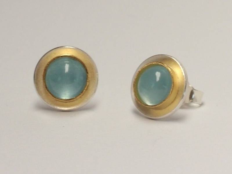 Ohrstecker Mit Aquamarin, Blau in 925 Silber Und 900 Gold von MartinaMerkleSchmuck