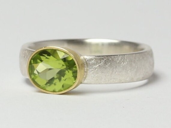 Ring, 925 Silber, Mit Peridot in Gold von MartinaMerkleSchmuck