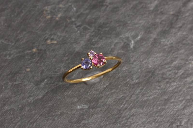 Ring Vergoldet Aus 925 Silber Mit Amethyst, Iolith Und Rhodolith von MartinaMerkleSchmuck