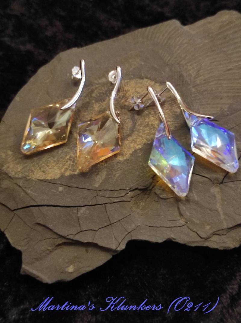 Lange Ohrstecker Sterling Silber Mit Rautenpendel Im Swarovski-Style | O211 von MartinasKlunkers