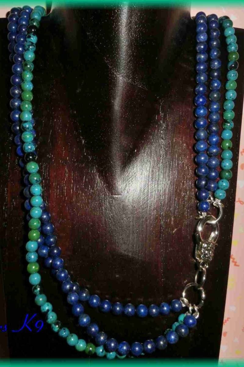 Langkette, 3Reihig Lapislazuli Und Chrysokoll | K9 von MartinasKlunkers