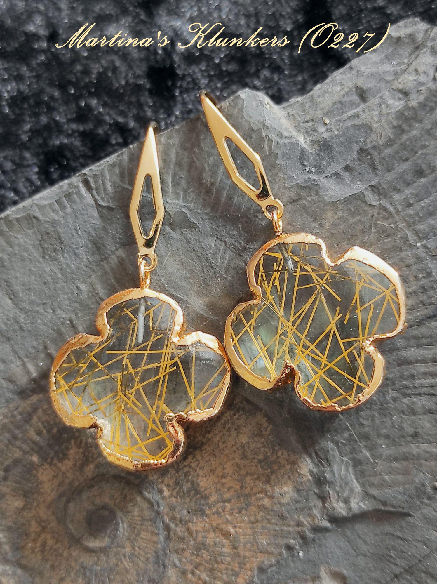 Vergoldete Edelstahl-Ohrhaken Mit Rutilquarz-Anhänger | O 227 von MartinasKlunkers