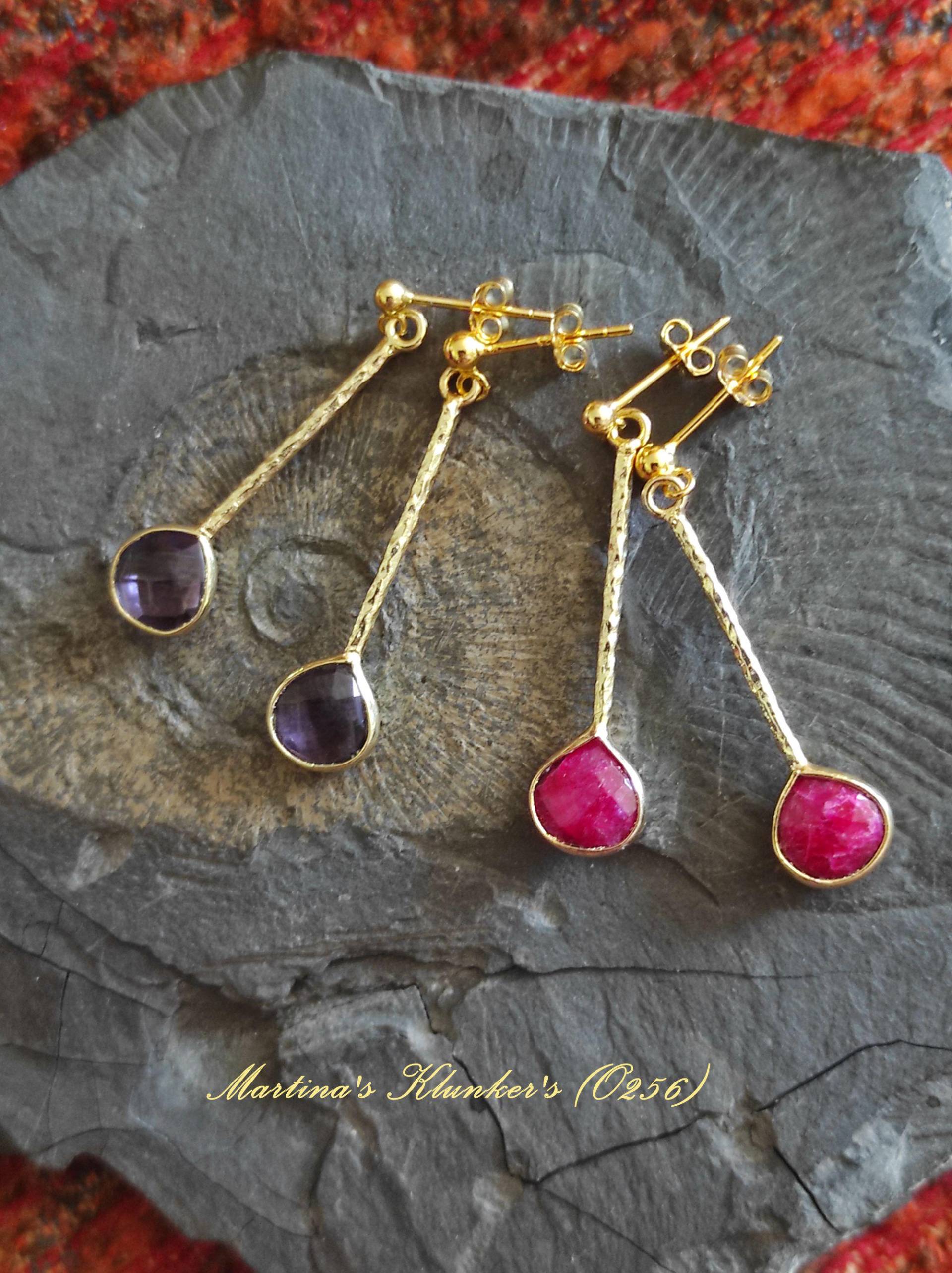 sterling Silber Kugel-Ohrstecker Mit Edelstein-Pendel | O 256 von MartinasKlunkers